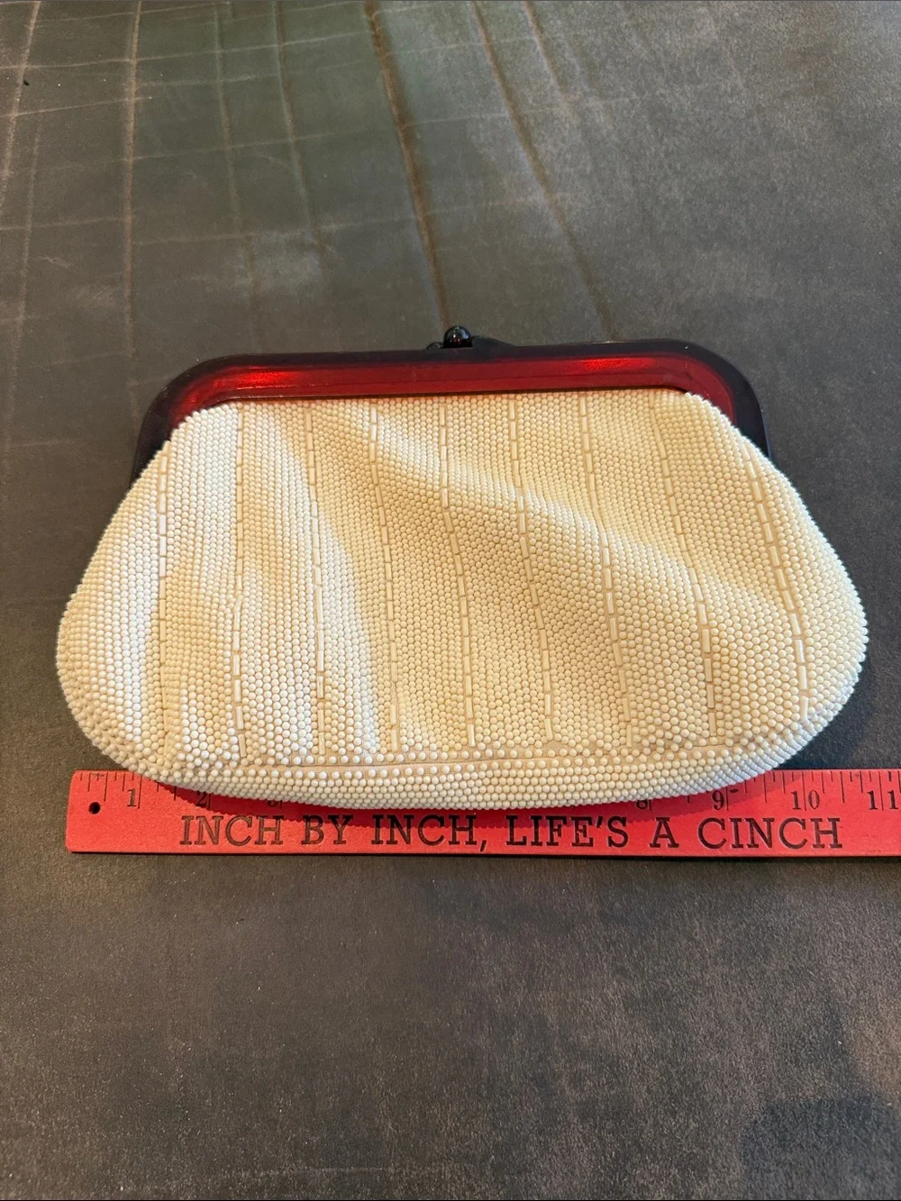 Vintage MCM La Regale Ivory Beaded Lucite Evening Clutch Made in Hong Kong